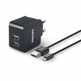 Фото Сетевое универсальное зарядное устройство Philips 2xUSB 3.1 А Black (DLP2307U/12)