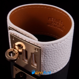 Фото Браслет кожаный белый Hermes