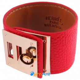 Фото Браслет кожаный Hermes красный