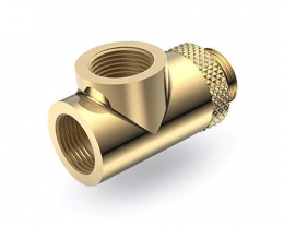 Фото Соединитель тройник 90° G1/4 поворотный от Bykski золотой