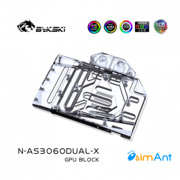 Фото Водоблок от Bykski на видеокарты Asus DUAL RTX306012G-Gamming с бэкплейтом (N-AS3060DUAL-X)