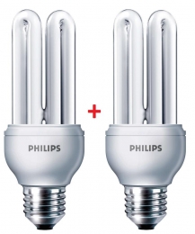 Фото Комплект энергосберегающих ламп Philips E27 18W 2700K Genie (1+1) (8717943885008)