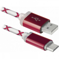 Фото Дата кабель USB08-03LT USB - Micro USB, RedLED backlight, 1m Defender (87556)