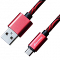 Фото Дата кабель USB 2.0 AM to Micro 5P 1.0m Cu, 1.5A, Red/Black Grand-X (FM05RB)