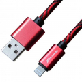 Фото Дата кабель USB 2.0 AM to Lightning 1.0m Red/Black Grand-X (FL05RB)