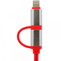 Фото Дата кабель USB 2.0 AM to Lightning + Micro 5P 1.0m красный /Retail LogicPower (4107)