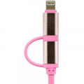 Фото Дата кабель USB 2.0 AM to Lightning + Micro 5P 1.0m розовый /Retail LogicPower (4104)